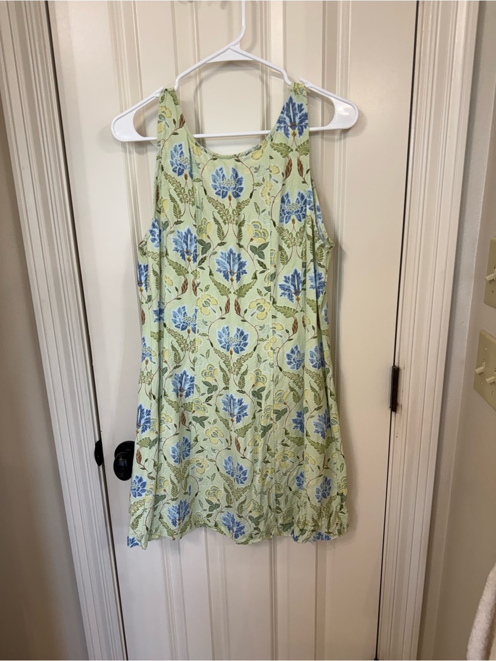 Light Green Floral women Sundress with Blue Blooms